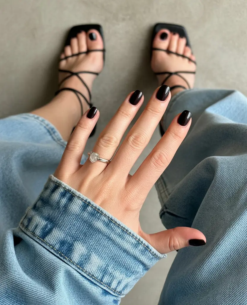 2025 Dark Fall Nails Glossy Noir Minimalism