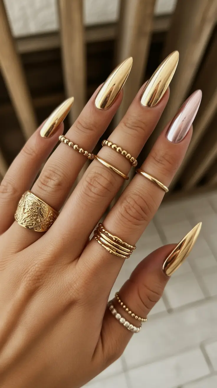 2025 Fall Chrome Nails Golden Chrome Luxe