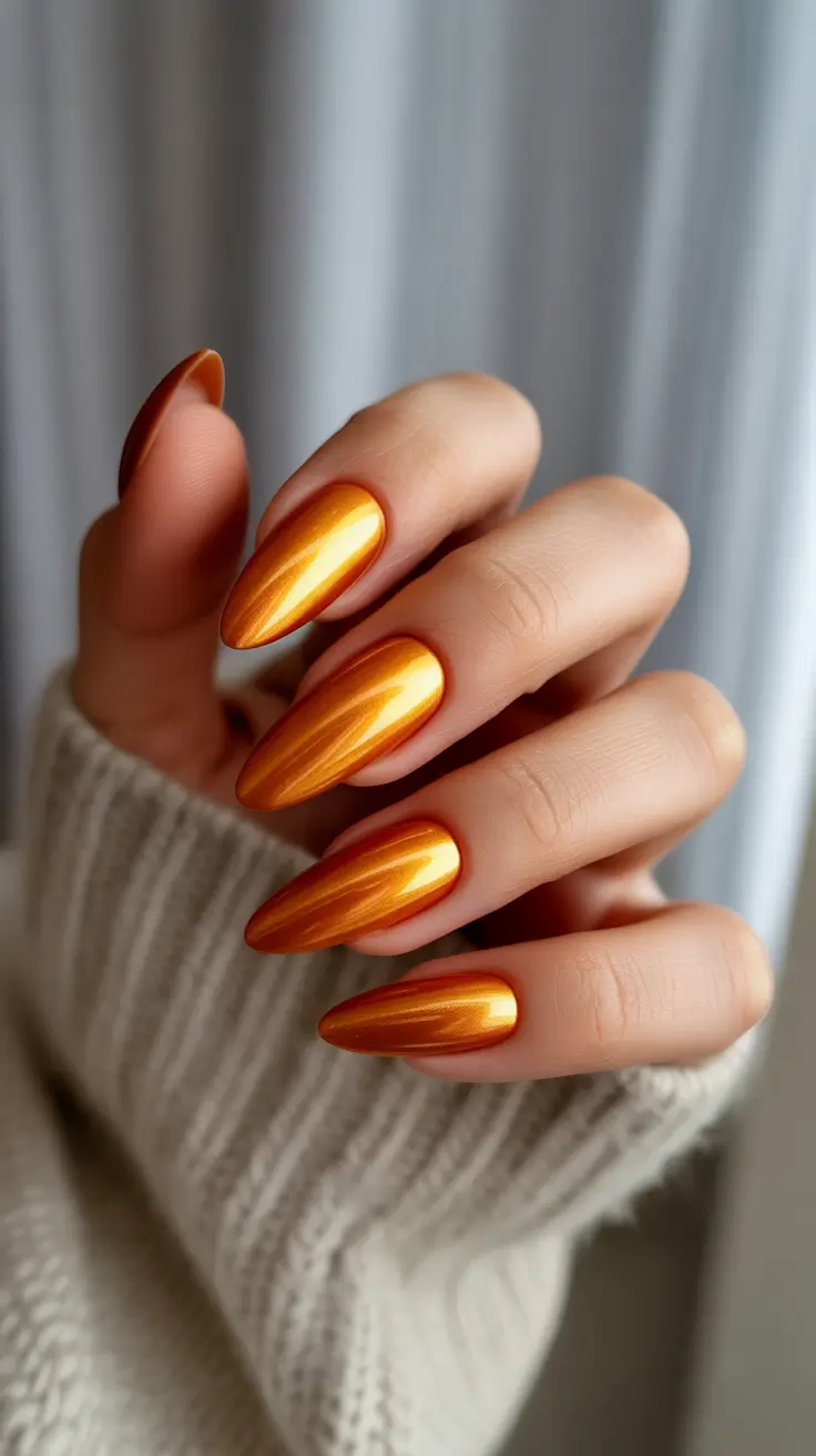 2025 Fall Chrome Nails Molten Copper Glow