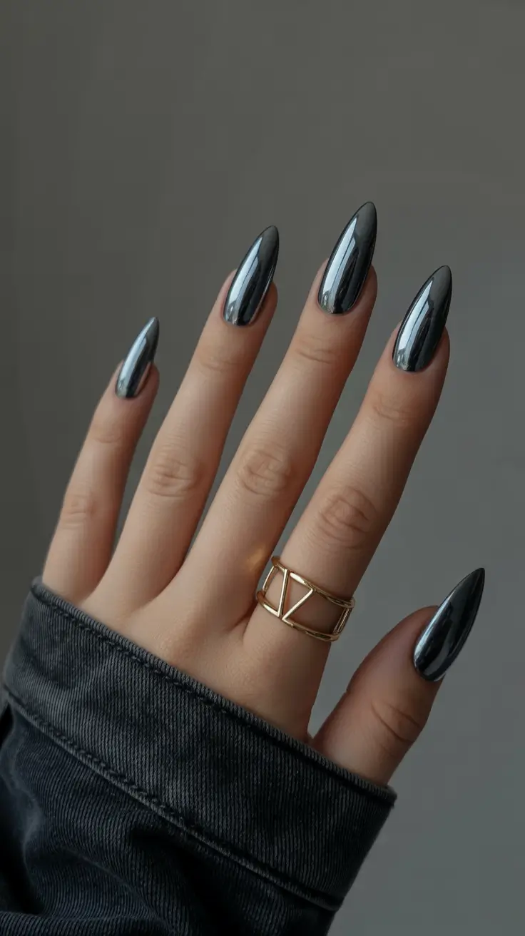 2025 Fall Chrome Nails Mirror-Black Drama