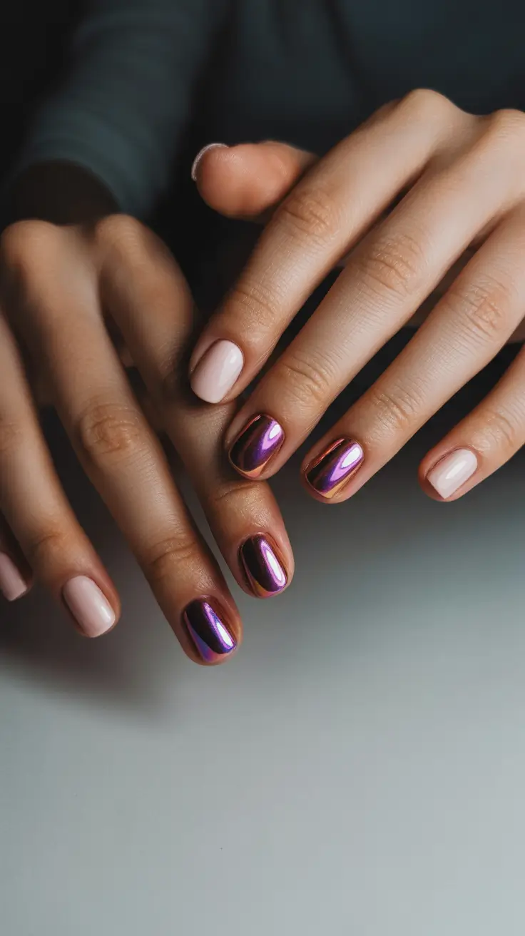 2025 Fall Chrome Nails Berry Chrome Accents