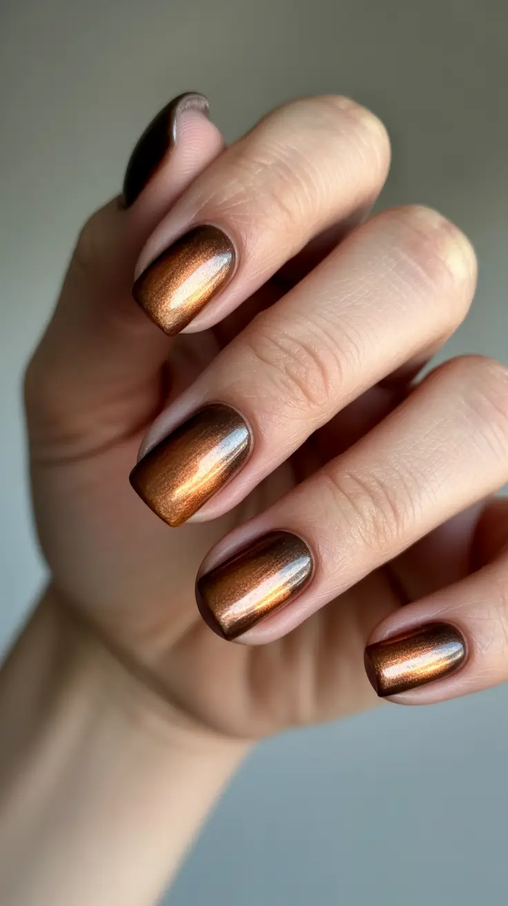 2025 Fall Chrome Nails Molten Bronze Square