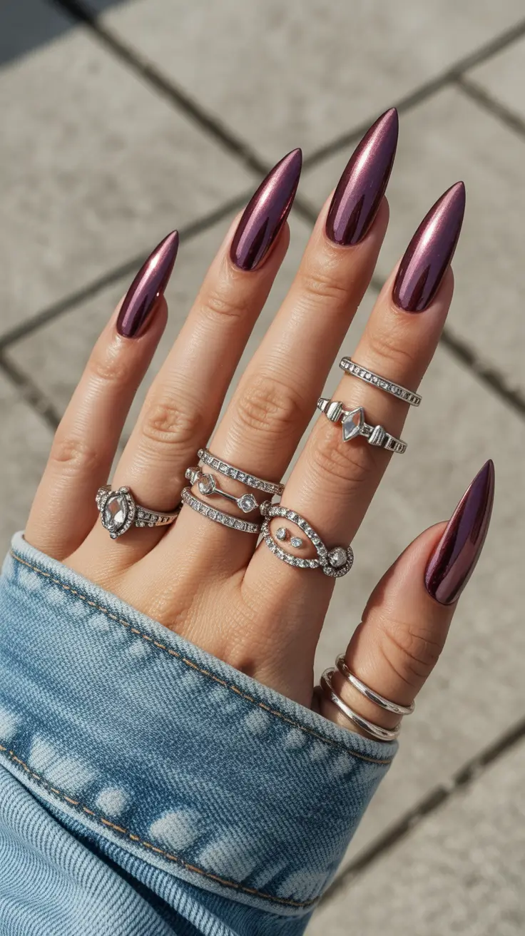 2025 Fall Chrome Nails Plum Chrome Drama
