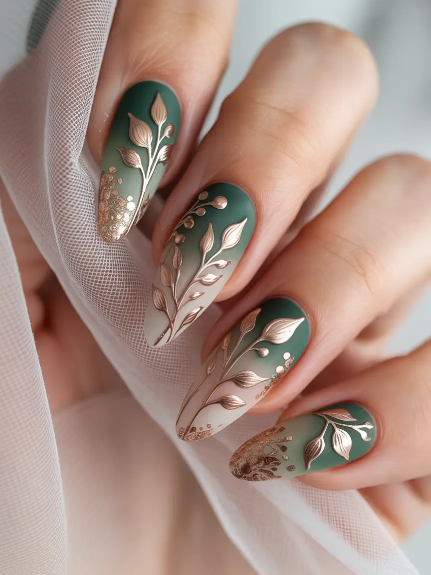 2025 Fall Matte Nails Botanical Elegance in Matte Green