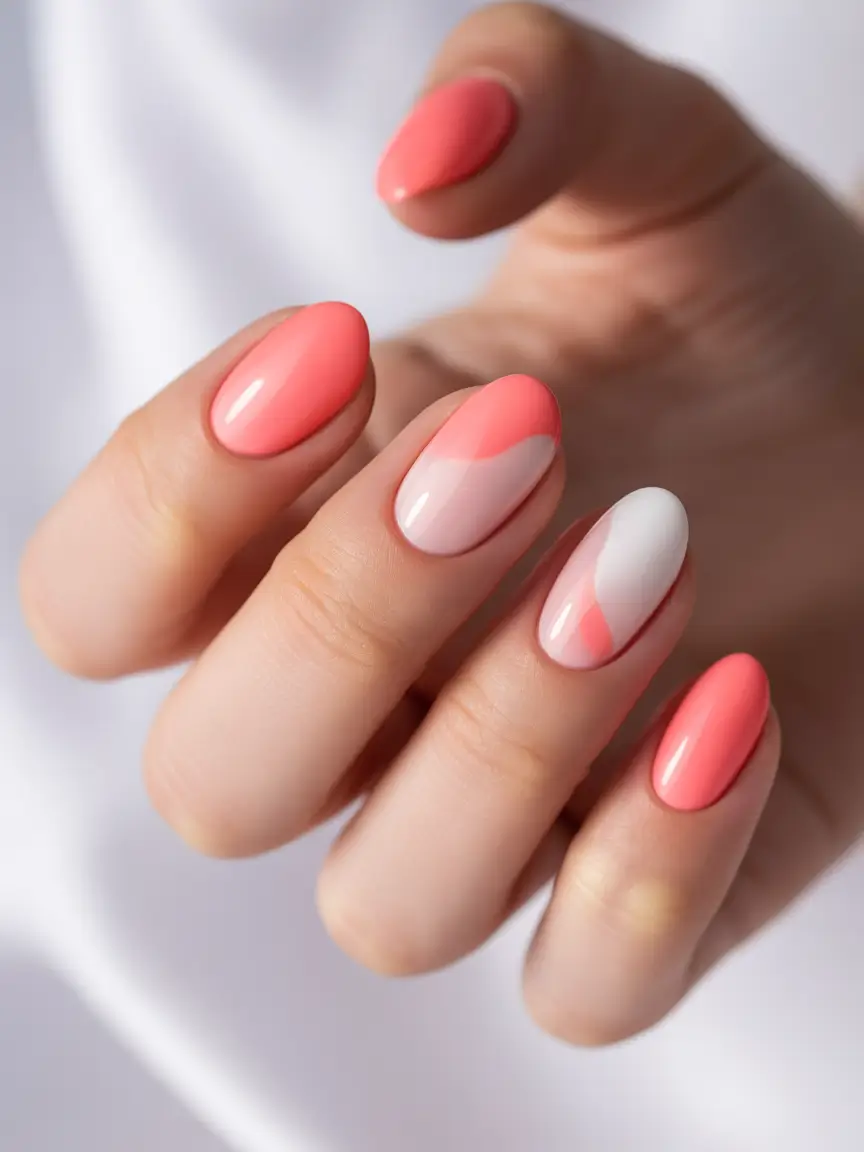 Cantaloupe Meets Cream in Soft Abstract Layers+2025 Fall Season Nail Ideas