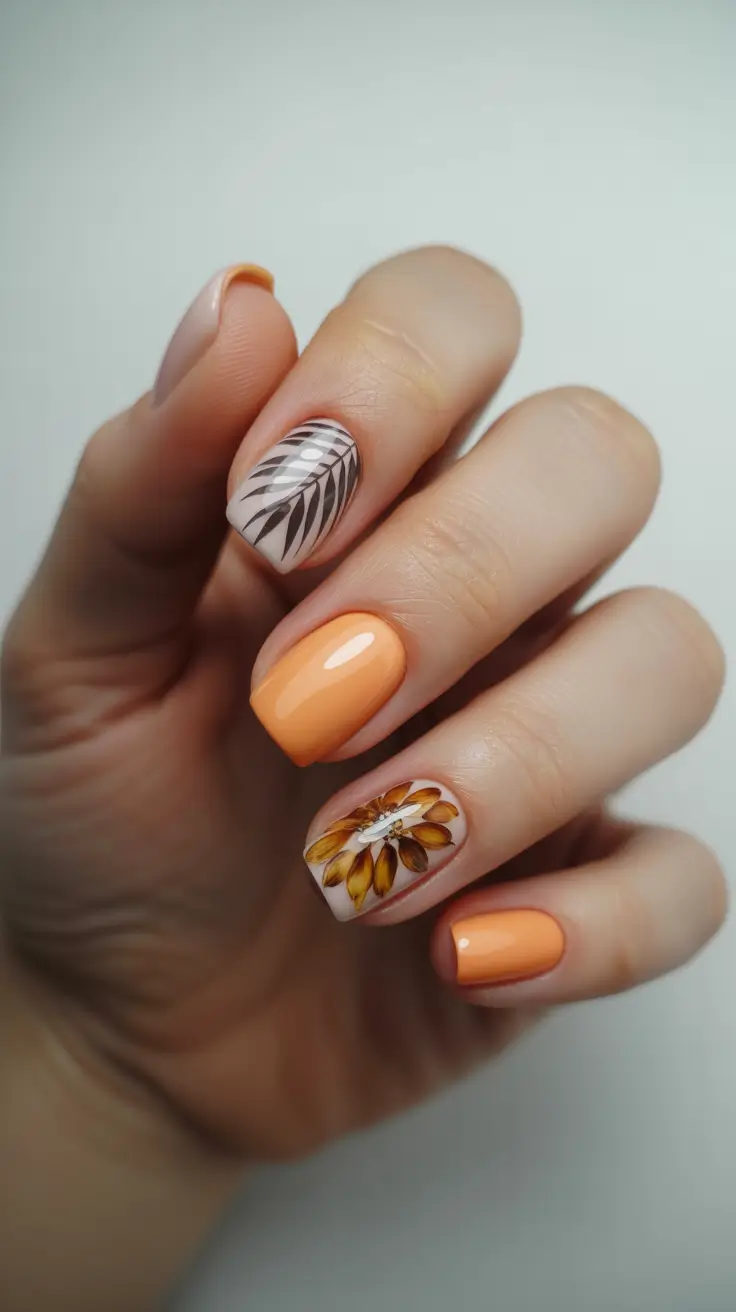 Autumn Bloom on Butterscotch Base+2025 Fall Season Nail Ideas