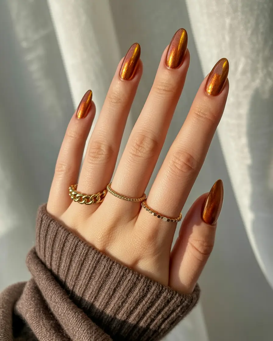 Molten Copper Cat-Eye Chrome+2025 Fall Season Nail Ideas