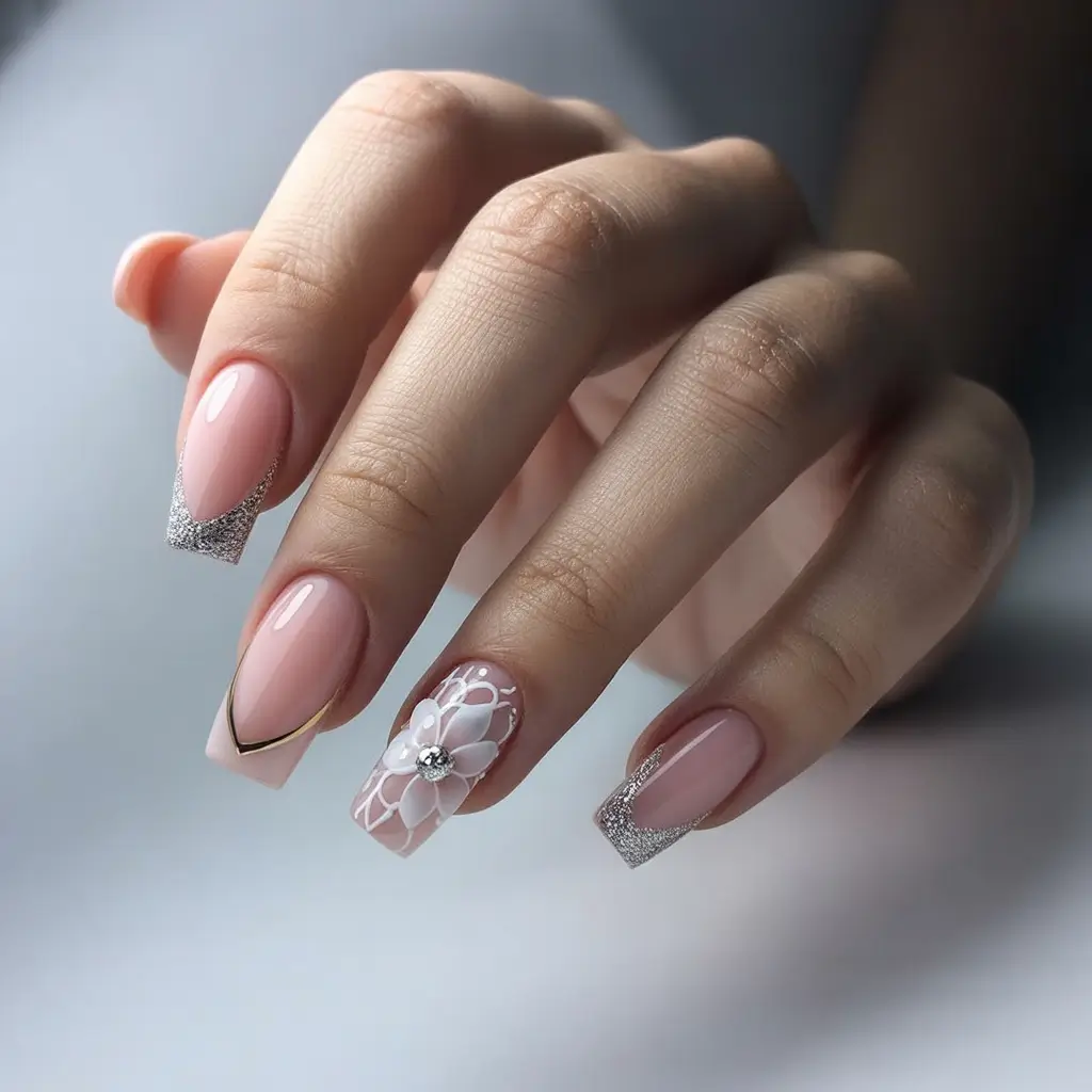 fall-wedding-nails-lace-glitter-combo-elegance