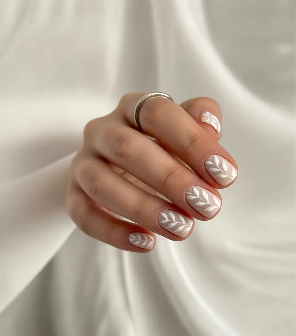 fall-wedding-nails-matte-leaf-detail-on-short-nails
