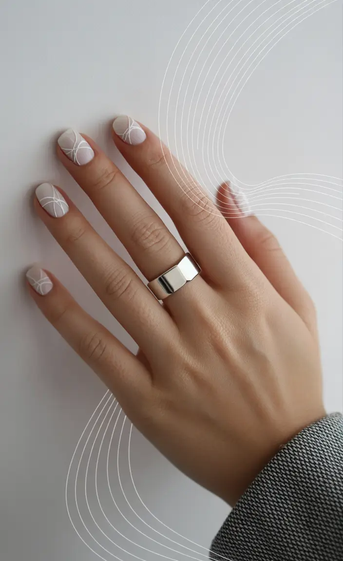 fall-wedding-nails-Geometric-White-Lines-on-Barely-There-Pink