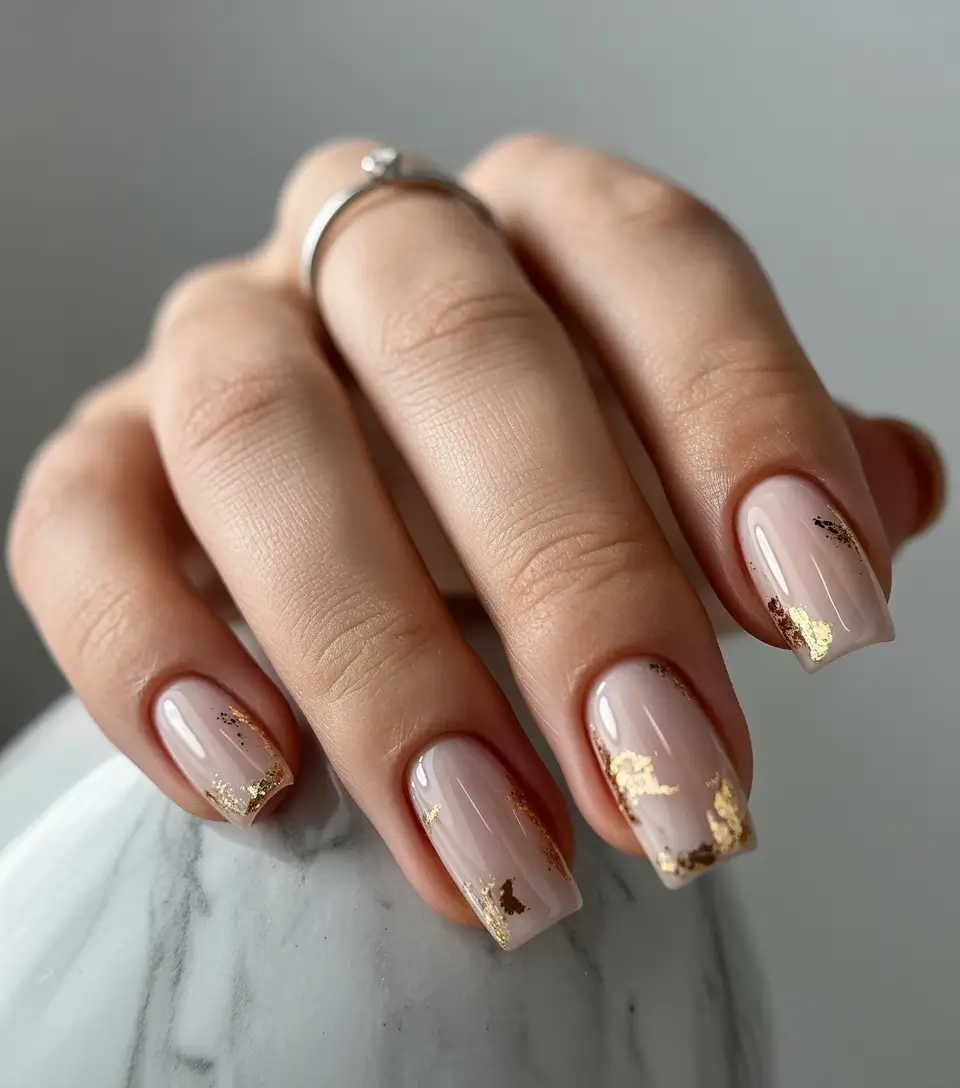 fall-wedding-nails-Burnished-Gold-Leaf-on-Smoky-Nude
