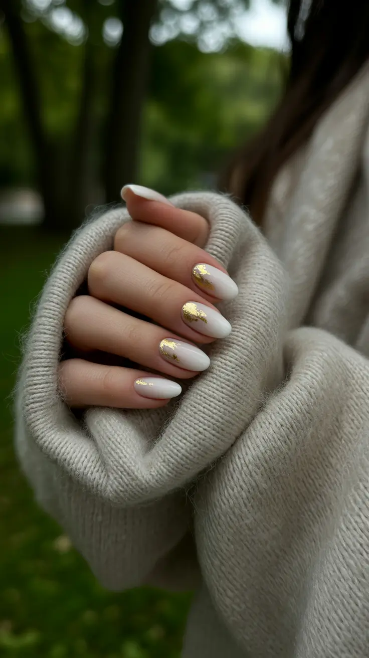 fall-wedding-nails-snowy-gold-flakes-on-almond