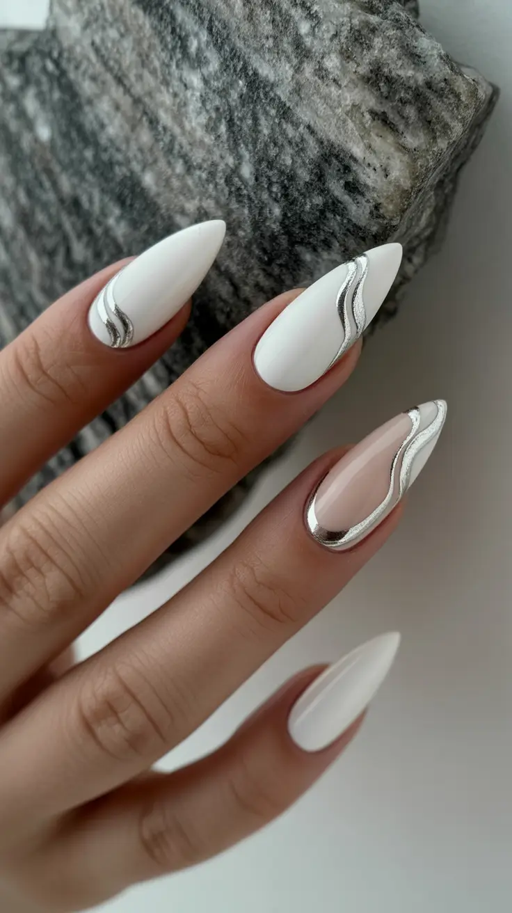 fall-wedding-nails-sculptural-silver-swirl