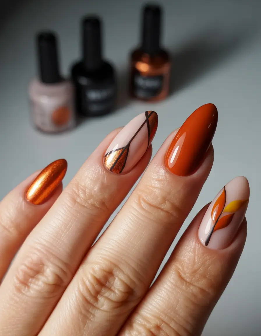 Autumn Nail Color Ideas 2025 Copper Lines & Smoky Neutrals