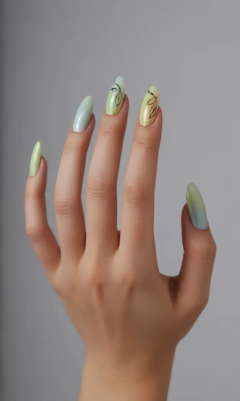 Autumn Nail Color Ideas 2025 Soft Gradient with Botanical Flair