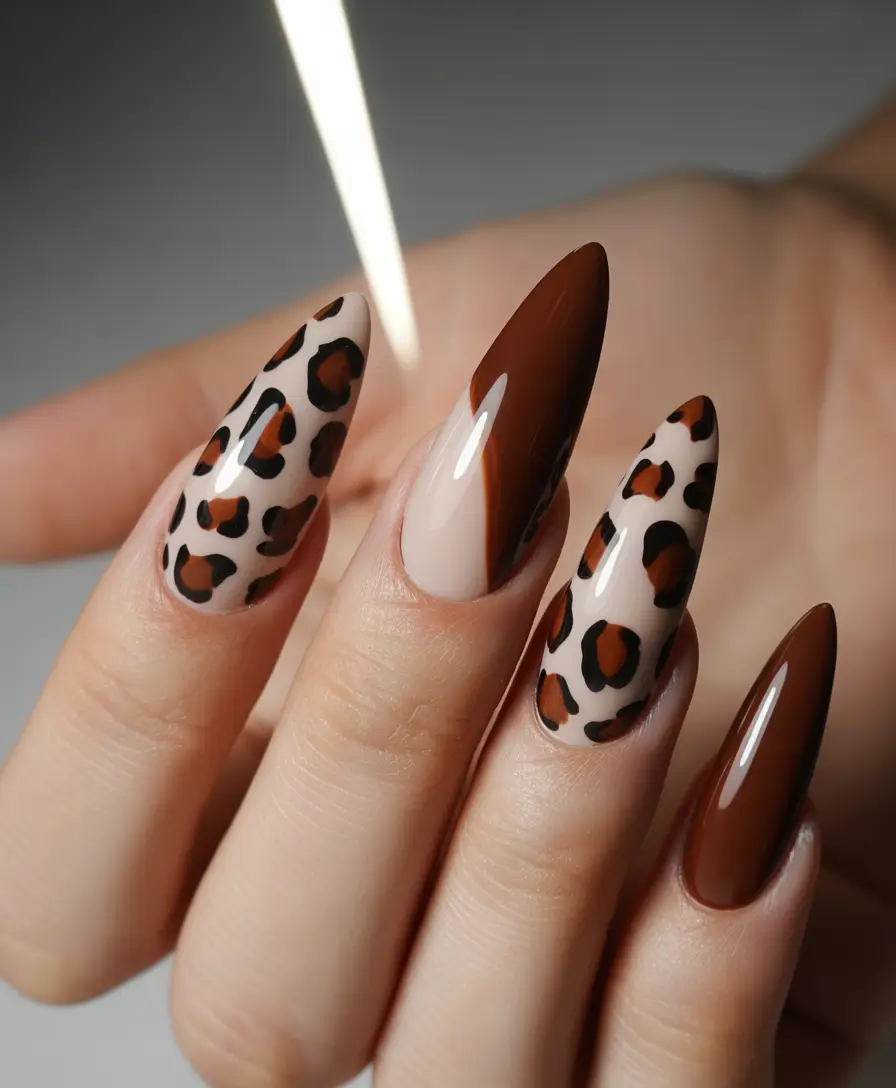 Autumn Nail Color Ideas 2025 Espresso Leopard Drama