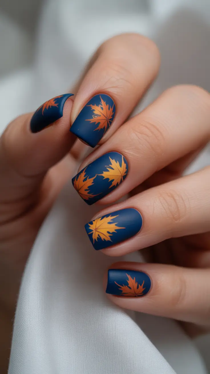 Autumn Nail Color Ideas 2025 Matte Maple Blue