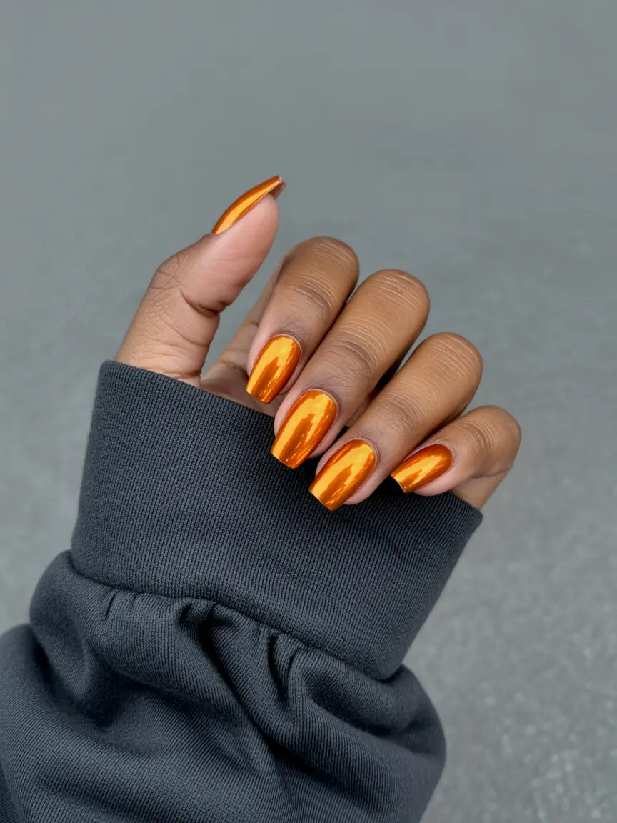 Best Fall Nail Colors for Brown Skin 2025 Copper Metallic Shine