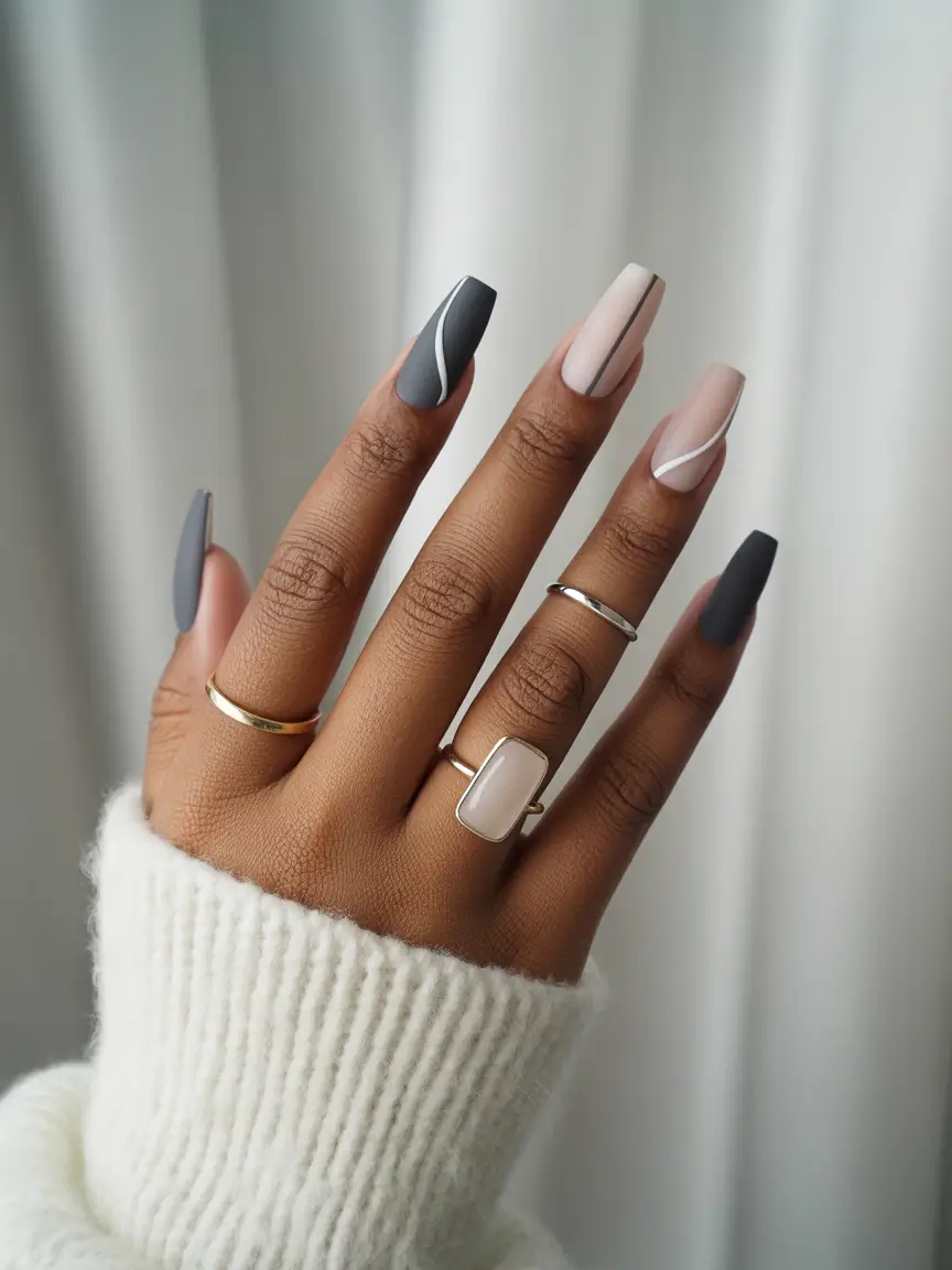 Best Fall Nail Colors for Brown Skin 2025 Charcoal and Nude Duo