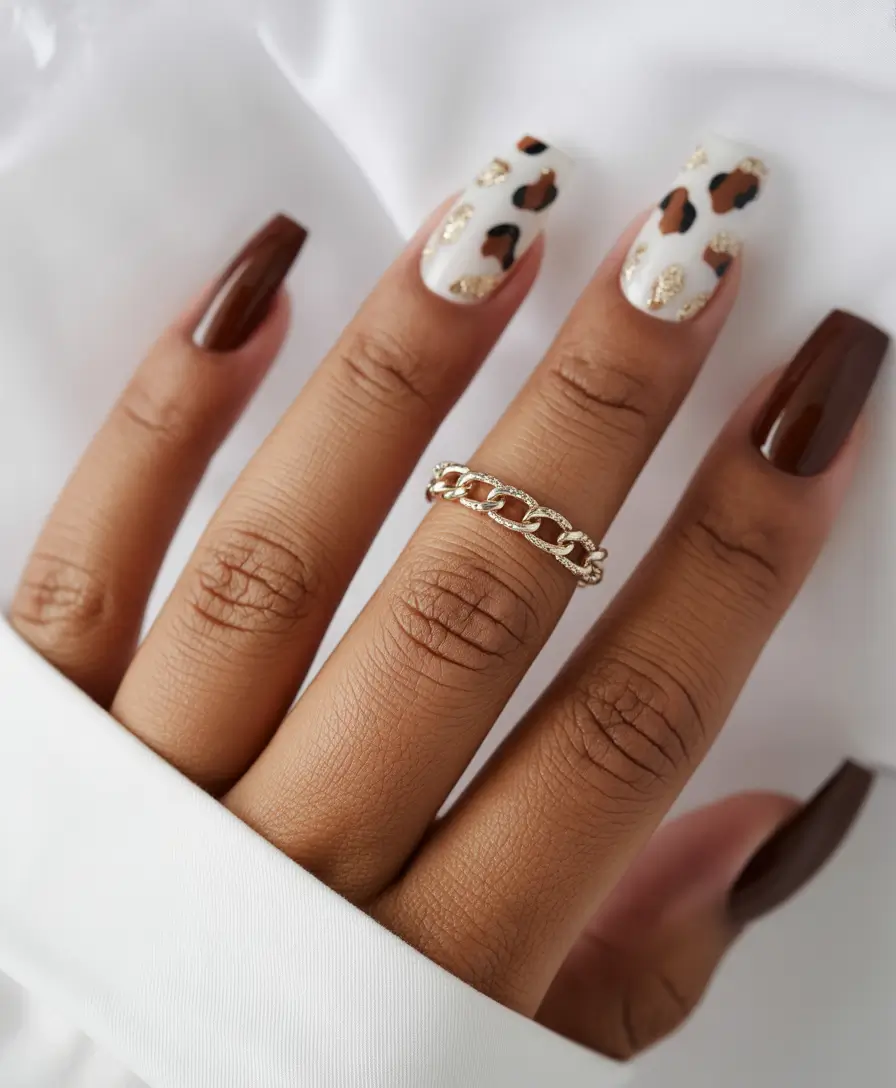 Best Fall Nail Colors for Brown Skin 2025 Modern Animal Print Mix
