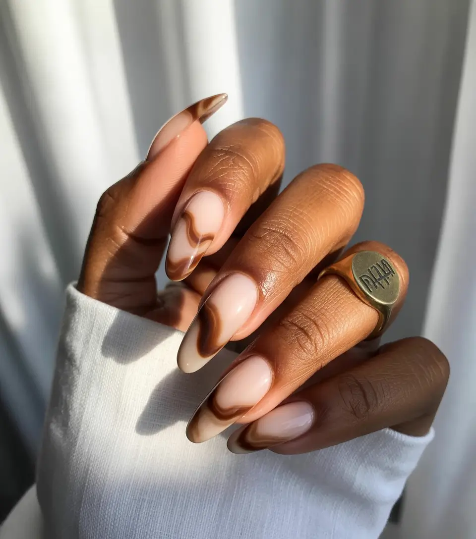 Best Fall Nail Colors for Brown Skin 2025 Caramel Swirl Neutrals