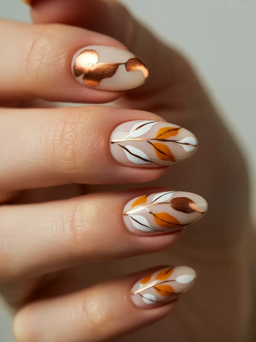 Best Fall Nail Colors for Medium Skin 2025 Copper Foil and Autumn Leaves