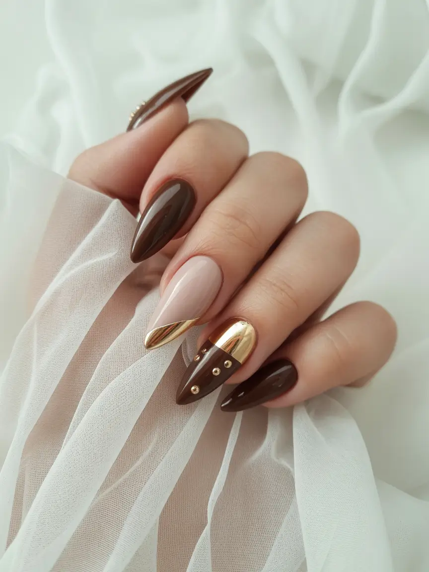 Best Fall Nail Colors for Medium Skin 2025 Chocolate and Gold Luxe Combo