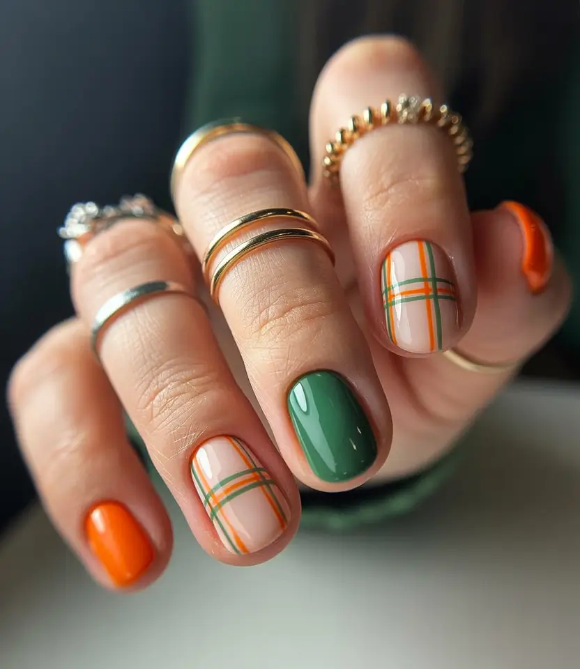 Best Fall Nail Colors for Medium Skin 2025 Playful Plaid Mix