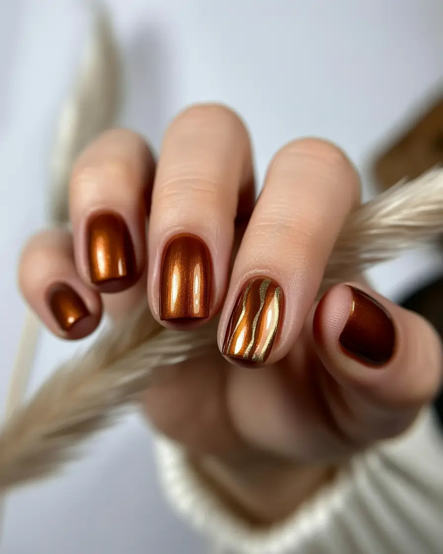 Best Fall Nail Colors for Medium Skin 2025 Molten Copper Glow
