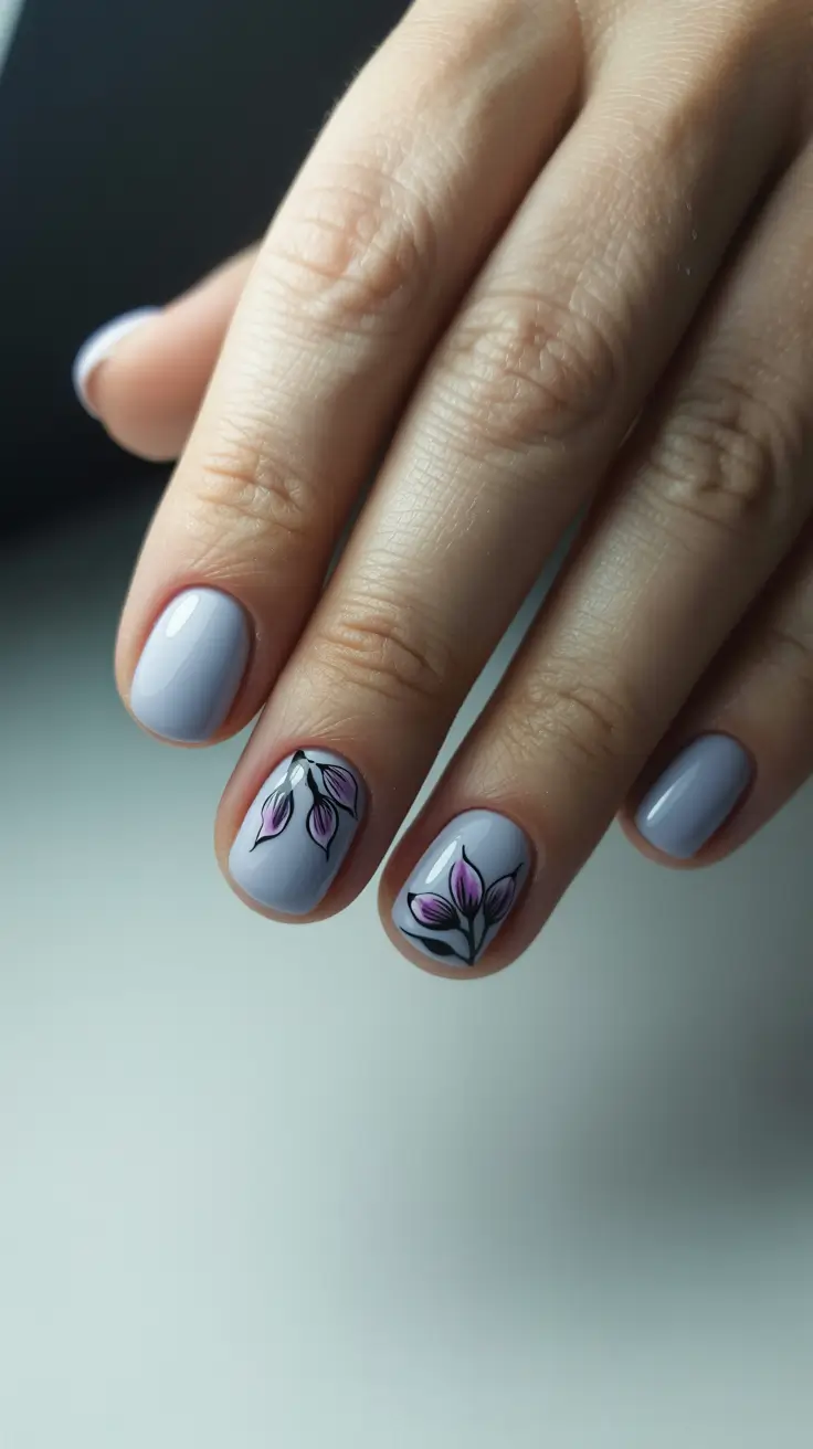 Best Fall Nail Colors for Medium Skin 2025 Muted Lavender with Floral Detail