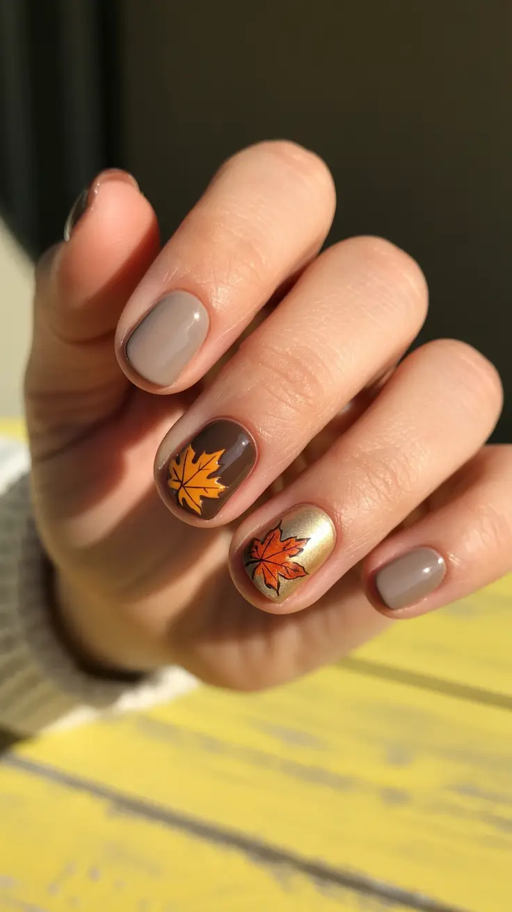 Best Fall Nail Colors for Medium Skin 2025 Maple Leaf Accents in Warm Neutrals