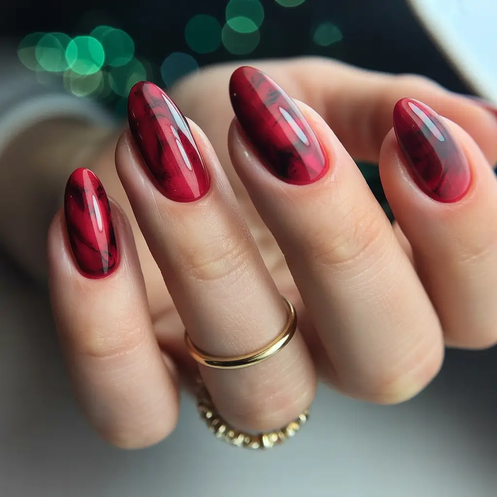 Bold Red Fall Nails 2025 Marbled Red Fantasy