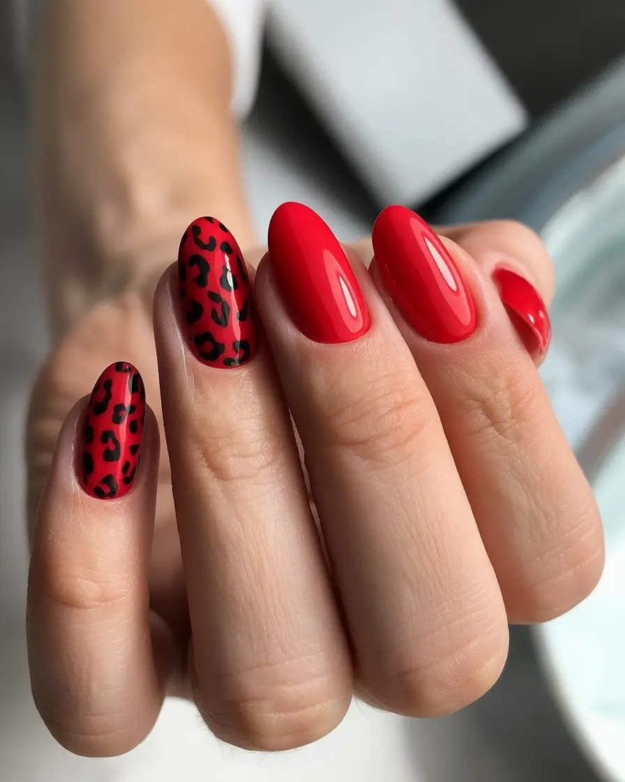 Bold Red Fall Nails 2025 Fiery Red with Wild Prints