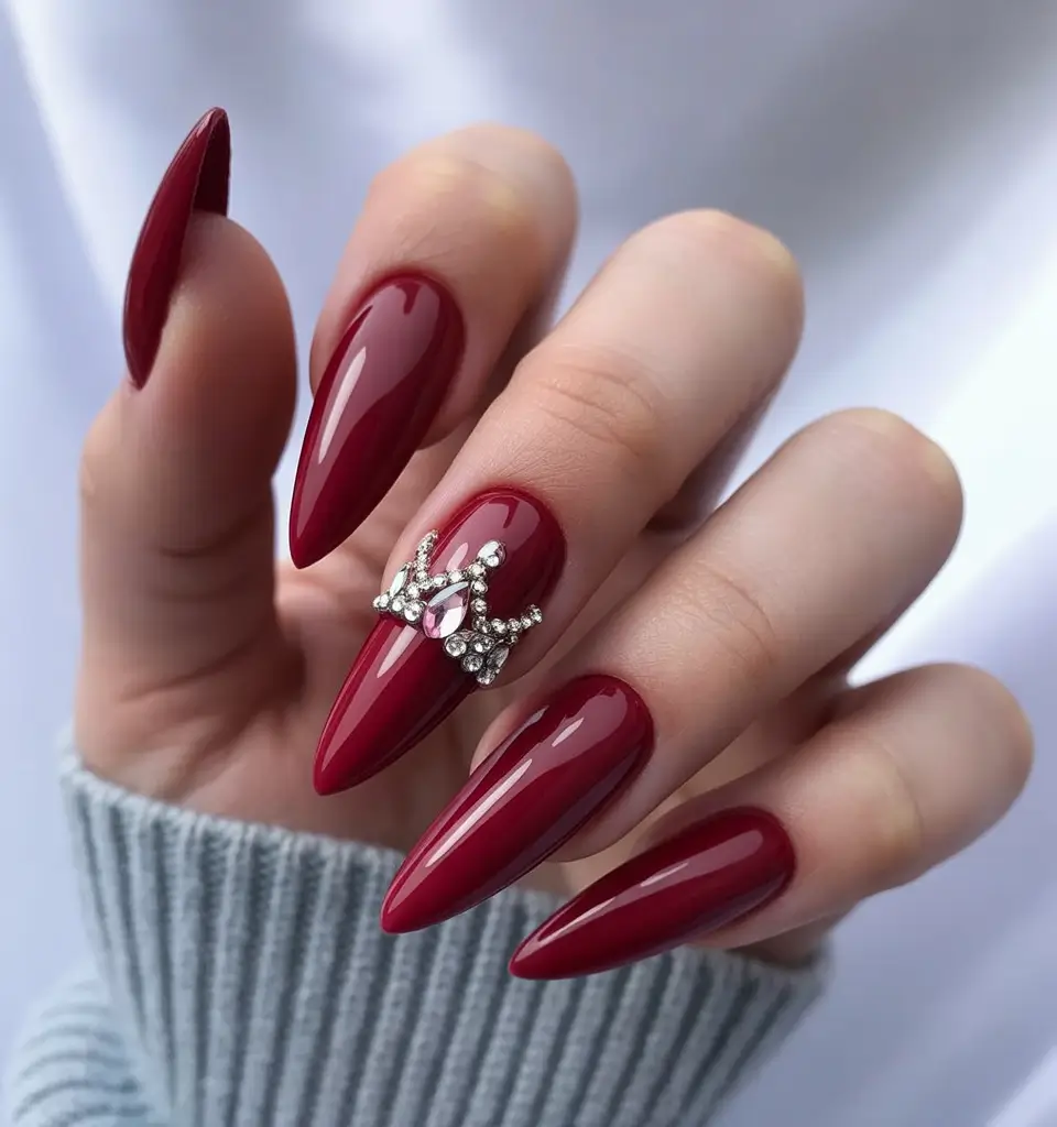 Bold Red Fall Nails 2025 Regal Crimson with Jewel Accents