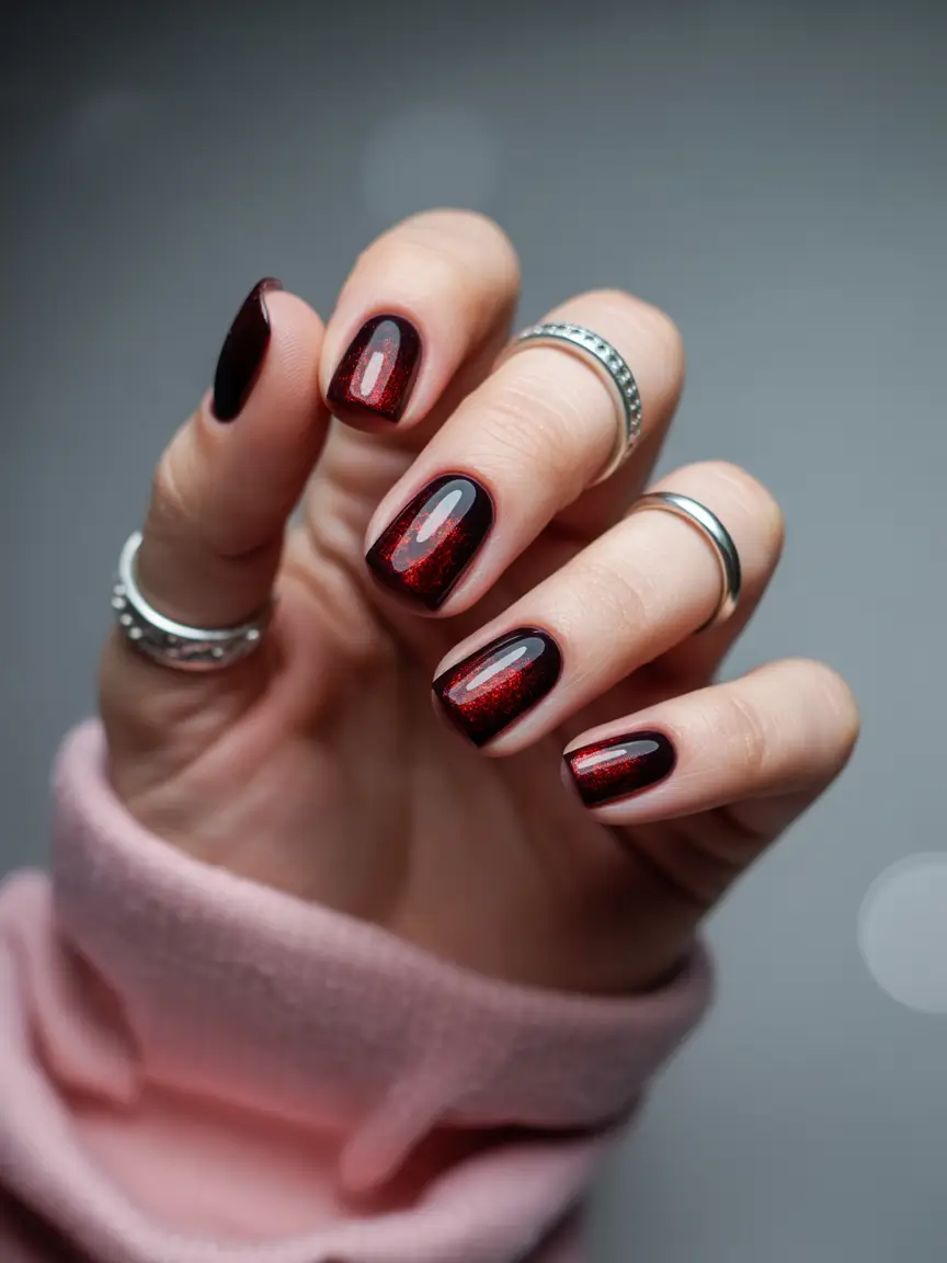 Bold Red Fall Nails 2025 Dark Cherry Sparkle