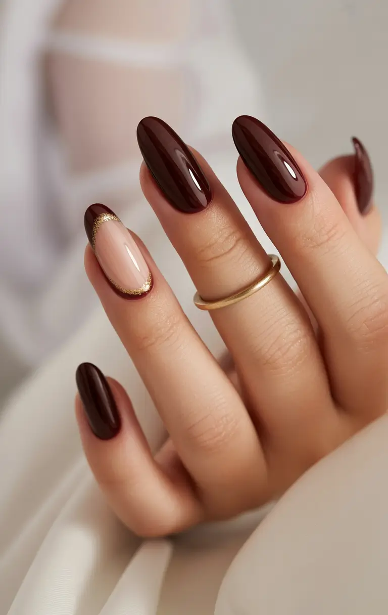 Bold Red Fall Nails 2025 Gilded Burgundy Accent
