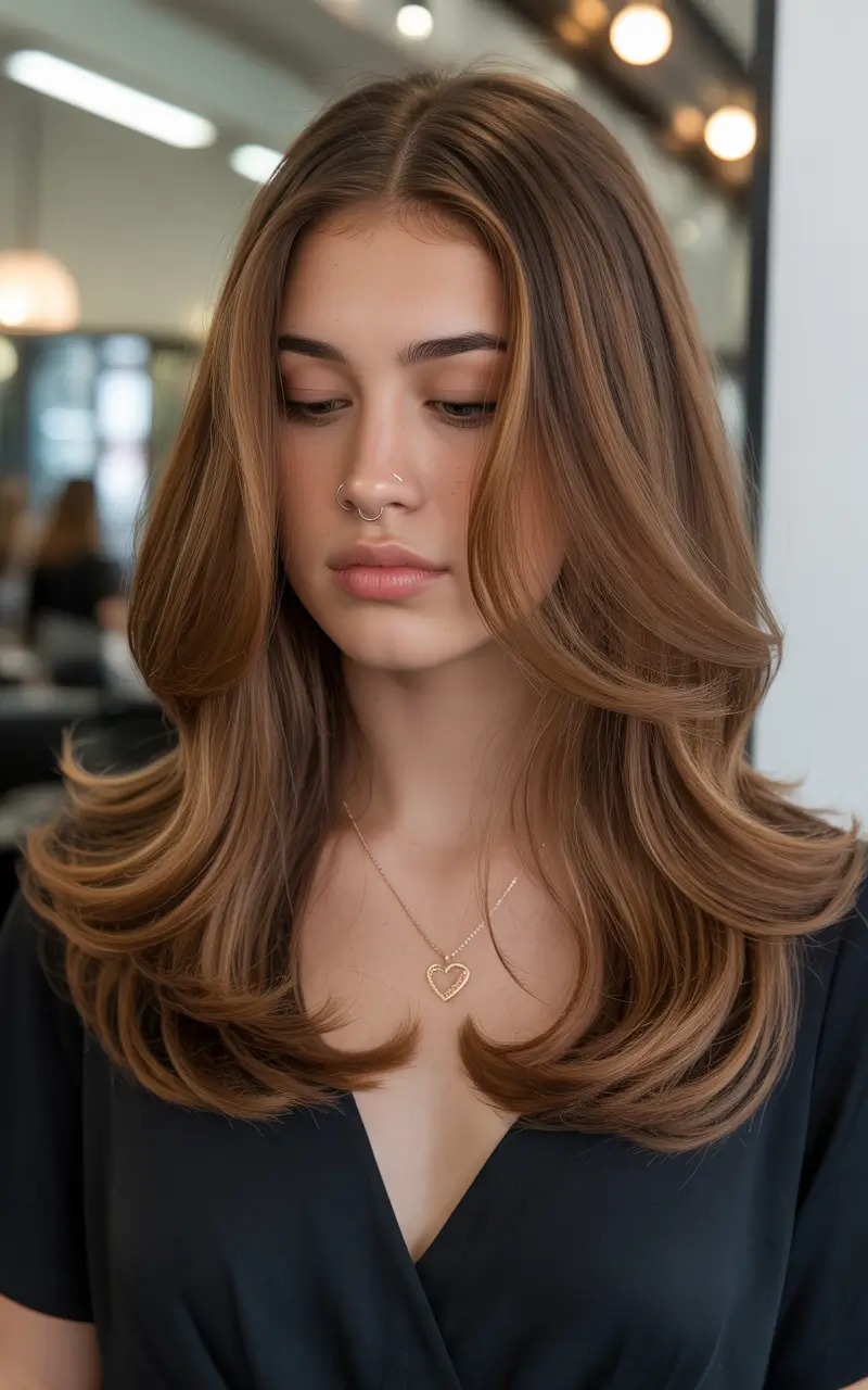 Chestnut brown fall hair color 2025 Layered Softness with Movement