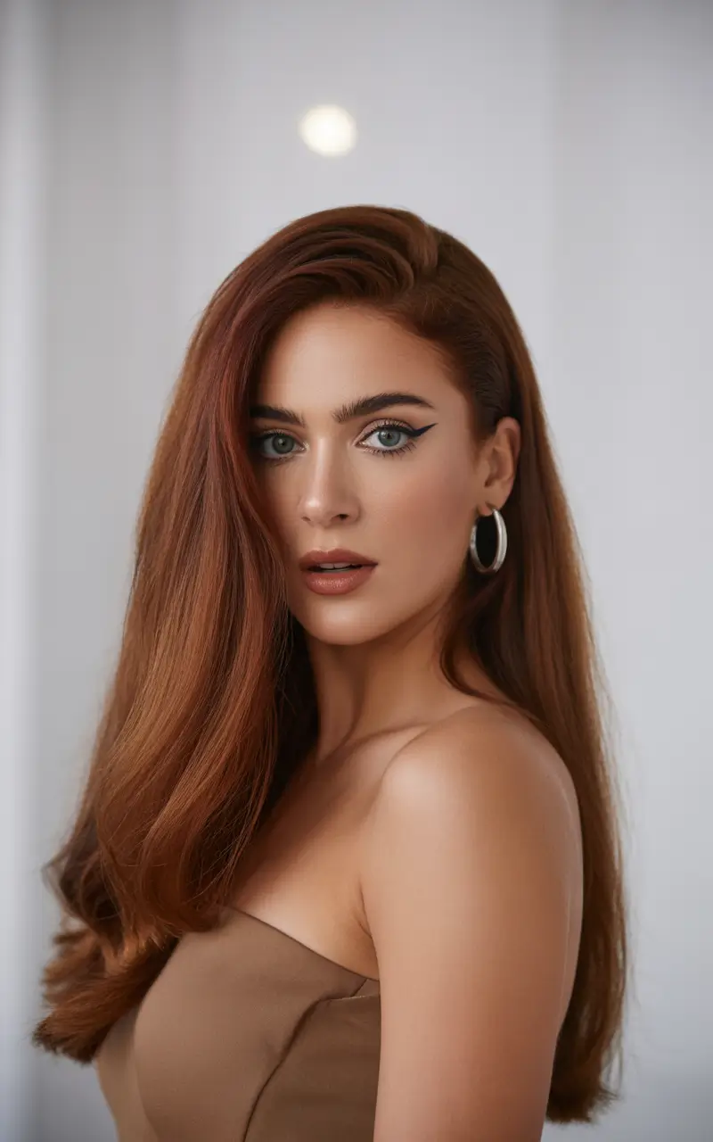 Chestnut brown fall hair color 2025 Classic Straight with Copper Warmth