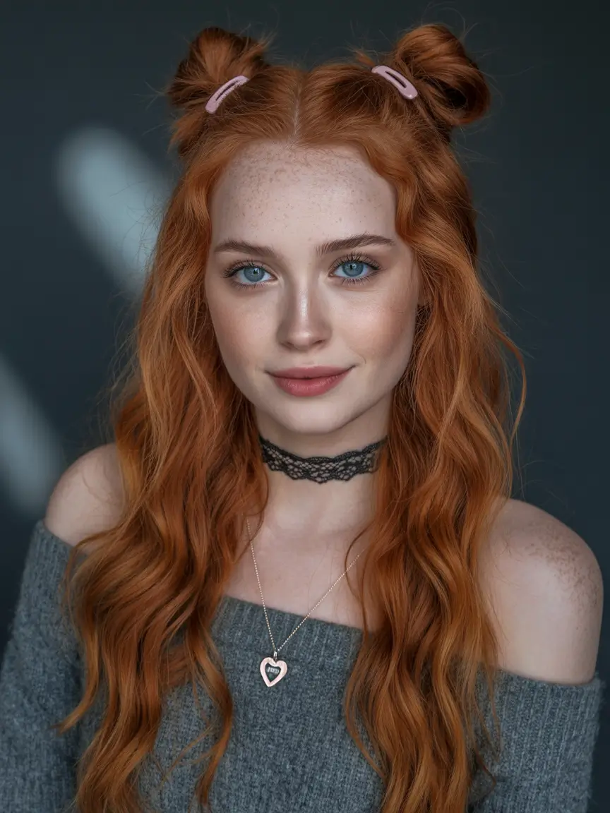 easy fall hairstyles 2025 Half-Up Space Buns