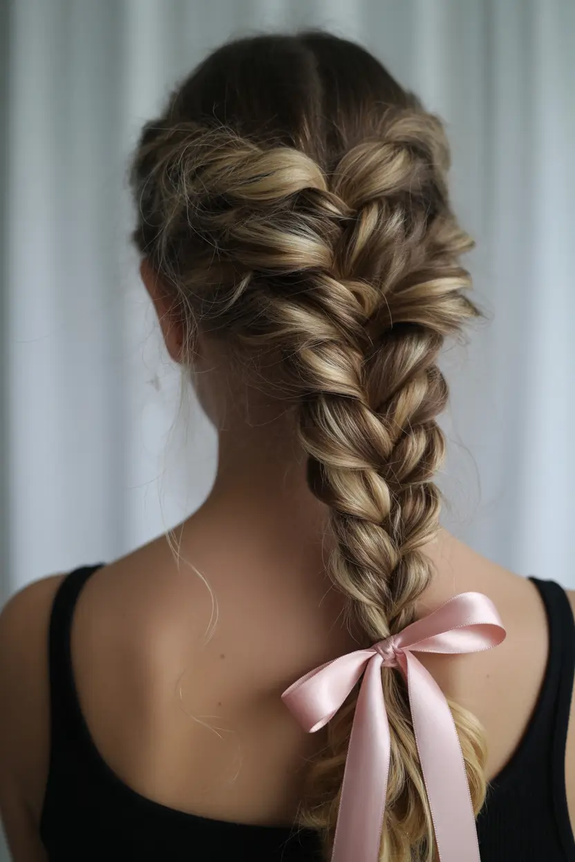easy fall hairstyles 2025 Romantic Ribbon Braid