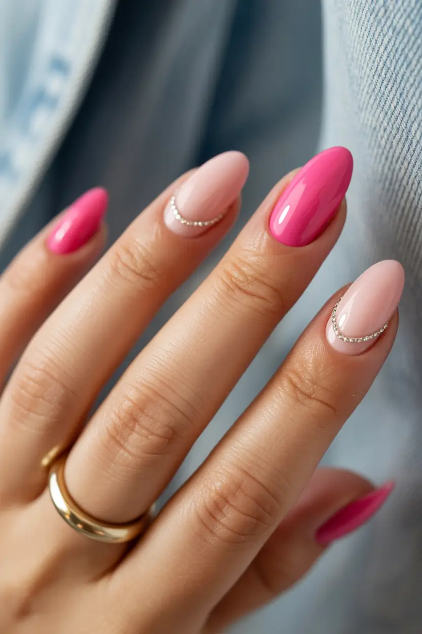 Cute Pink Fall Nails 2025 Playful Contrast with Hot Pink