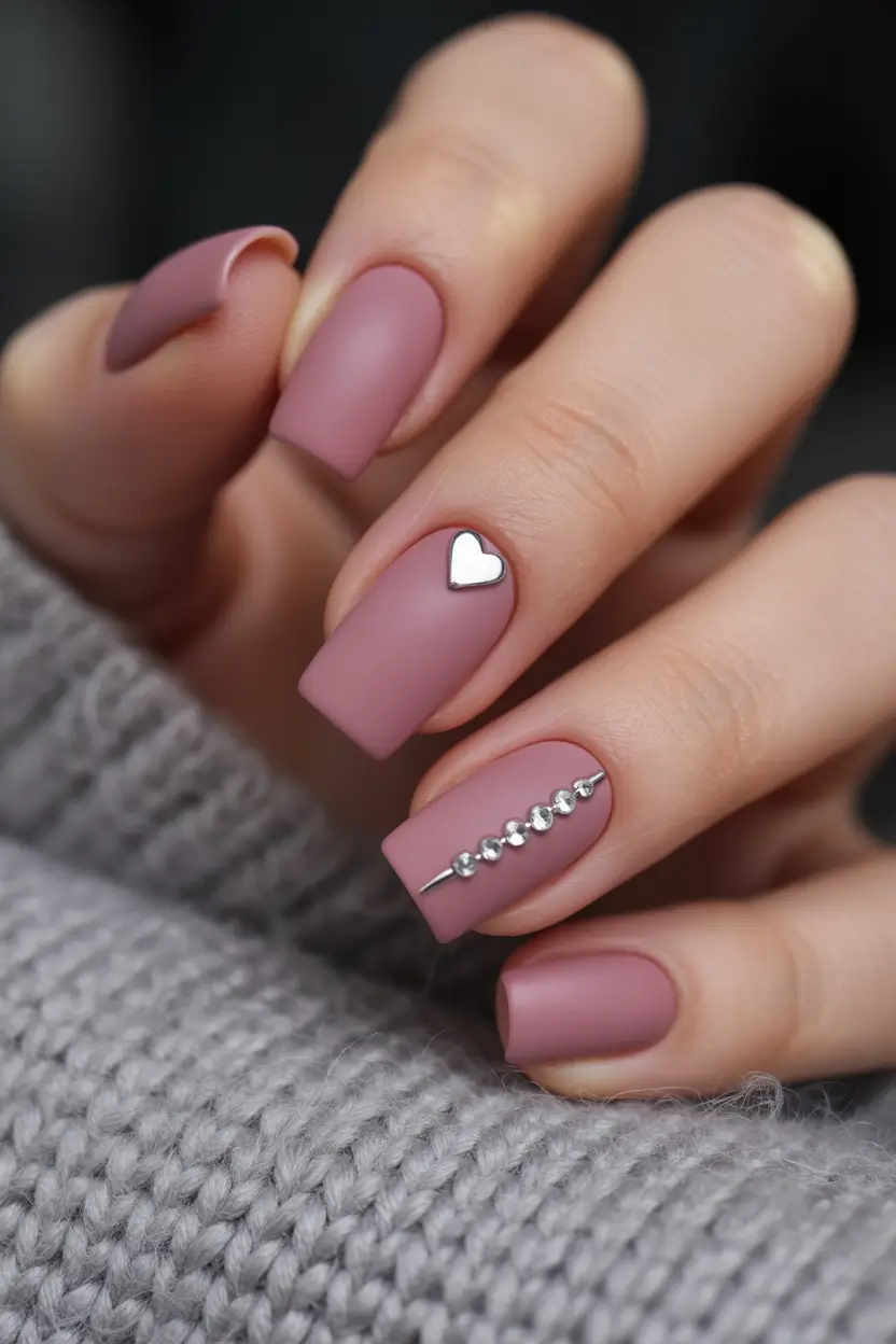 Cute Pink Fall Nails 2025 Matte Mauve with Silver Accents