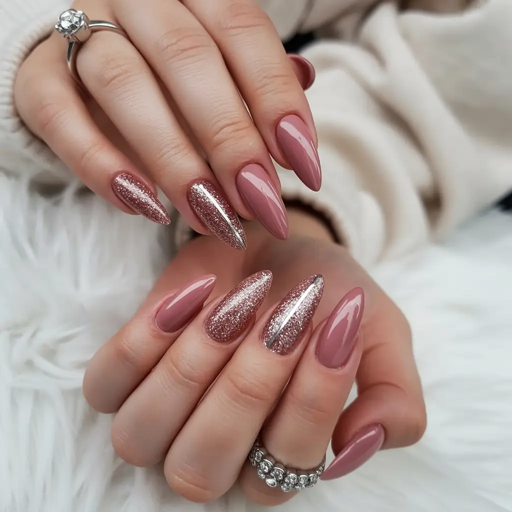 Cute Pink Fall Nails 2025 Rose Glitter Drama