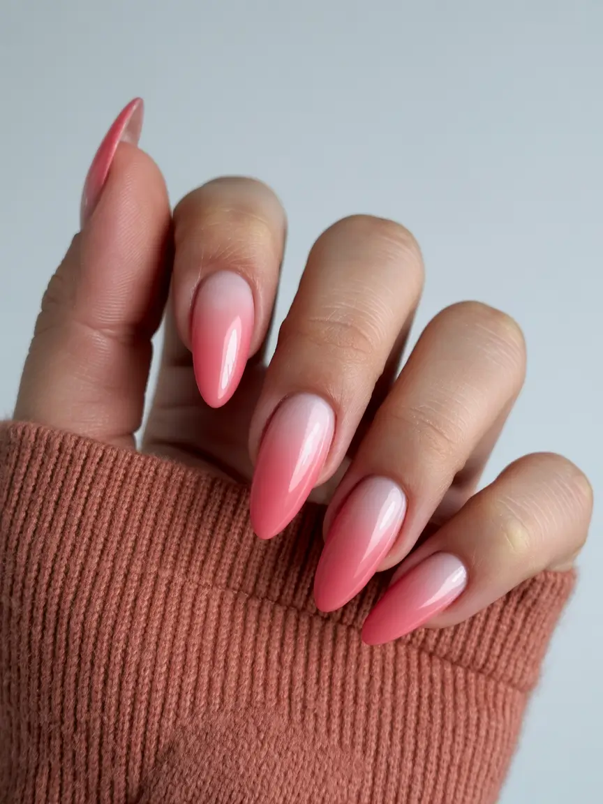 Cute Pink Fall Nails 2025 Peachy Pink Ombre