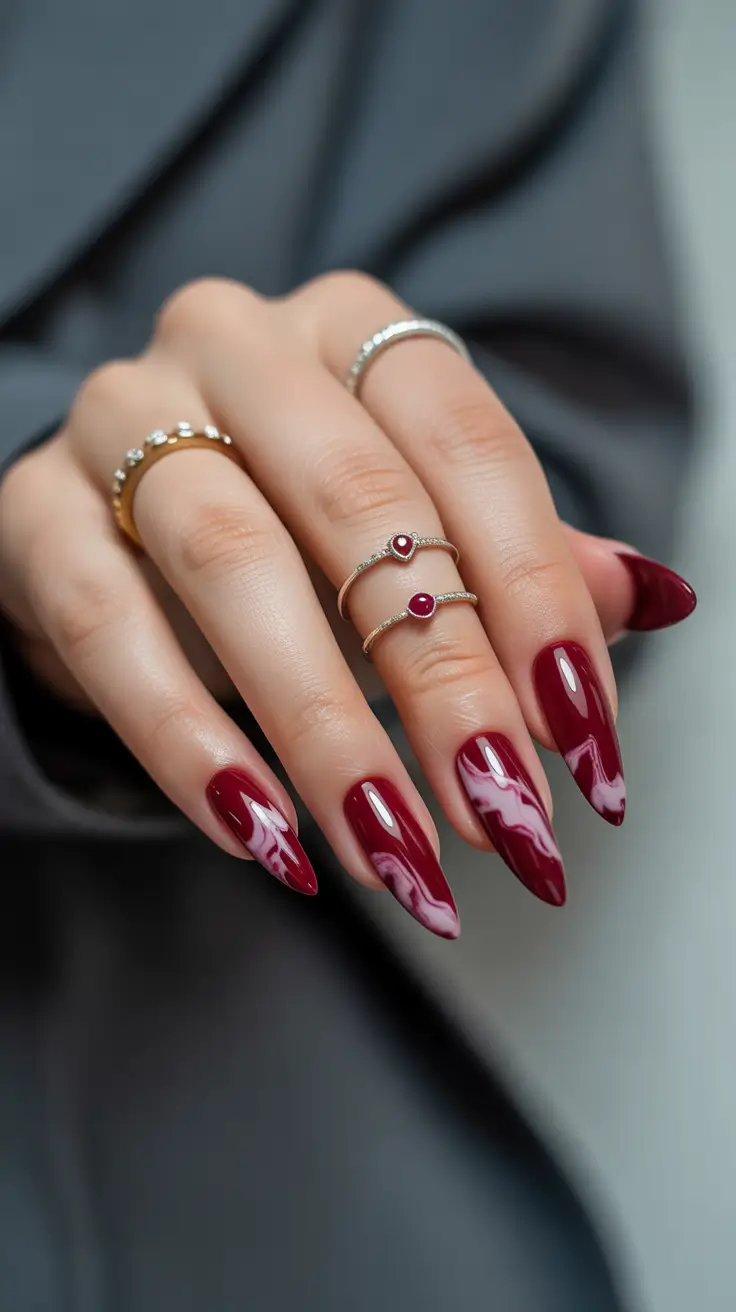 Cute Pink Fall Nails 2025 Wine Red With Artistic Tips