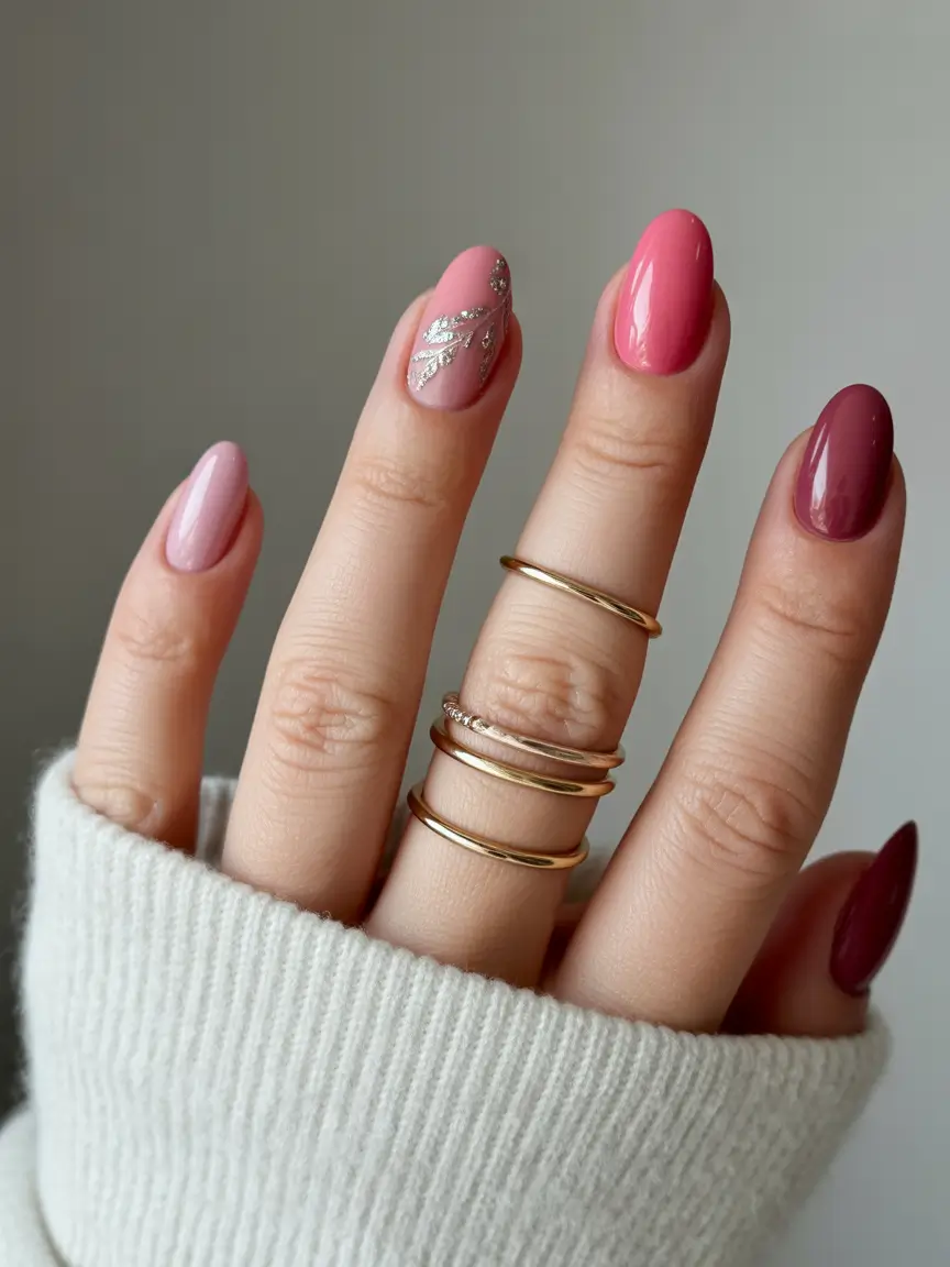 Cute Pink Fall Nails 2025 Gradient Pinks With Metallic Details