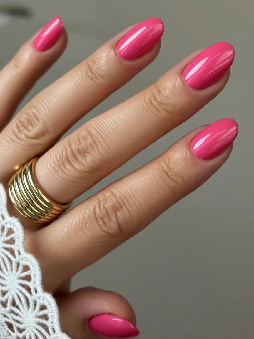 Cute Pink Fall Nails 2025 Glossy Rose Pink Simplicity