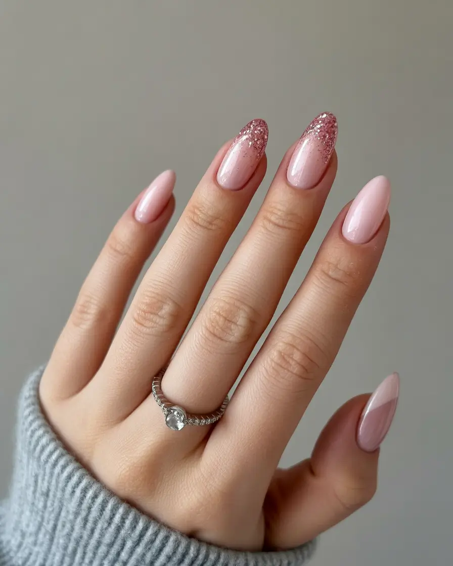 Cute Pink Fall Nails 2025 Soft Blush With Glitter Fade