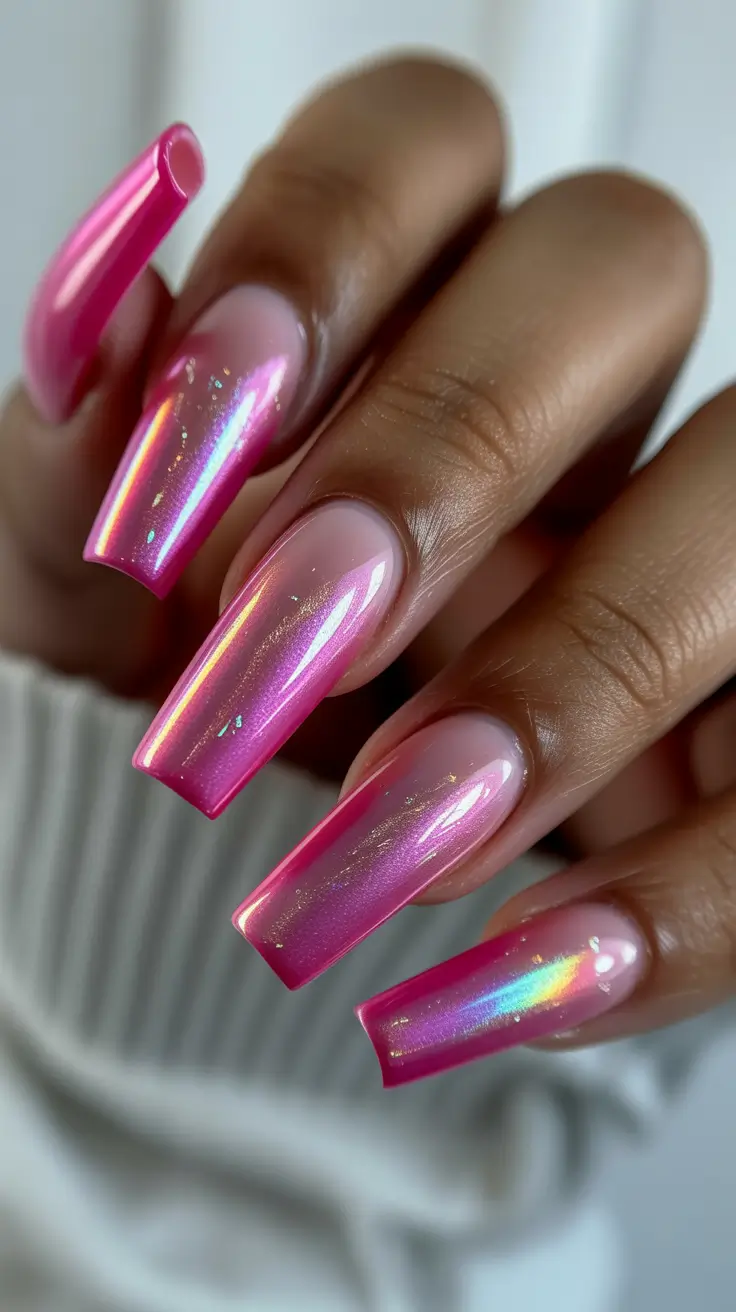 Cute Pink Fall Nails 2025 Pink Chrome Coffin Nails