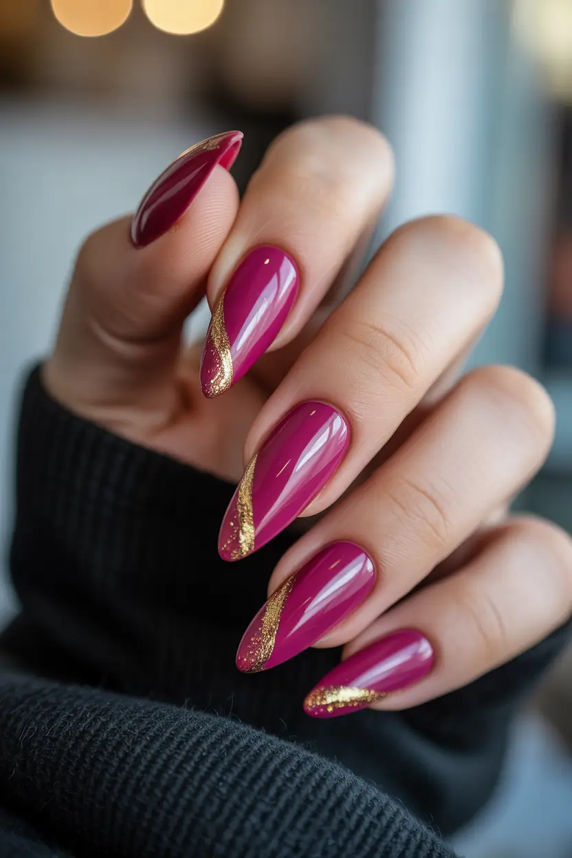 Cute Pink Fall Nails 2025 Wine Red with Golden Drama